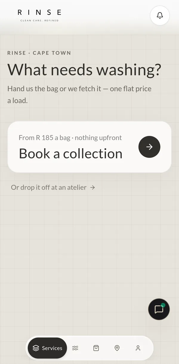 Rinse services page on iPhone
